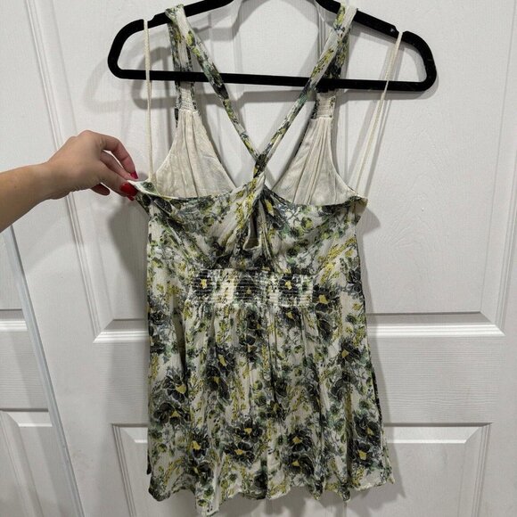 Free People Green Floral Print Criss-Cross Summer Gauze Mini Dress Small S - Picture 8 of 8